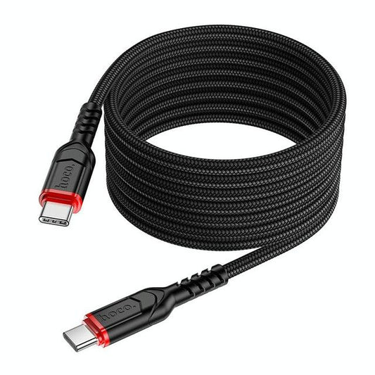 HOCO X59 USB-C to USB-C 60W Fast Charging Cable 2M | PD Type-C Data Sync Cable for MacBook, Samsung, iPad & USB-C Devices - Black
