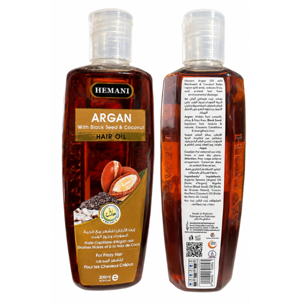 Hemani Argan with Black Seed & Coconut Hair Oil 200ml | Deep Nourishing Hair Oil for Strong, Smooth & Healthy Hair