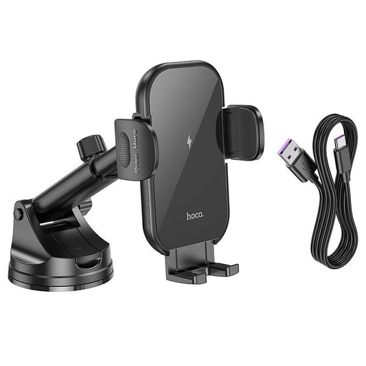 HOCO HW5 Journey 15W Qi Wireless Charging Car Phone Holder with Dashboard & Windshield Suction Mount | 360° Adjustable Fast Charging Car Mount