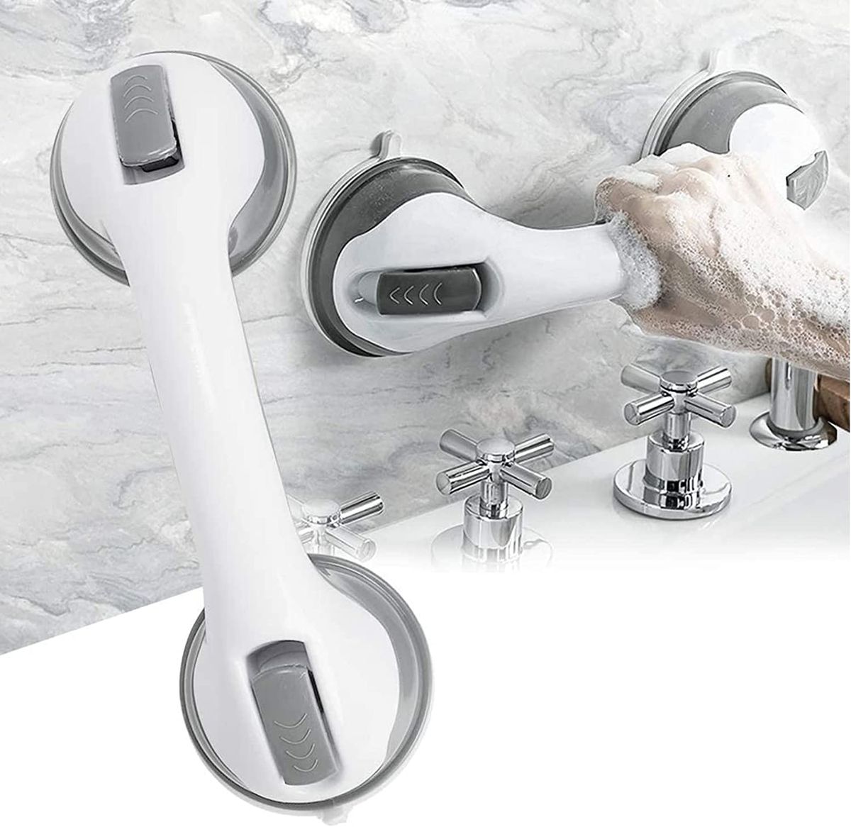 Dual Locking Shower Safety Suction Grab Bar | Heavy Duty Bathtub Safety Handle for Bathroom, Shower & Toilet