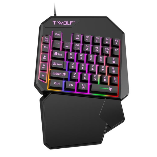 T-WOLF T19 One-Handed RGB Gaming Keyboard with Ergonomic Wrist Rest, USB Wired Keypad