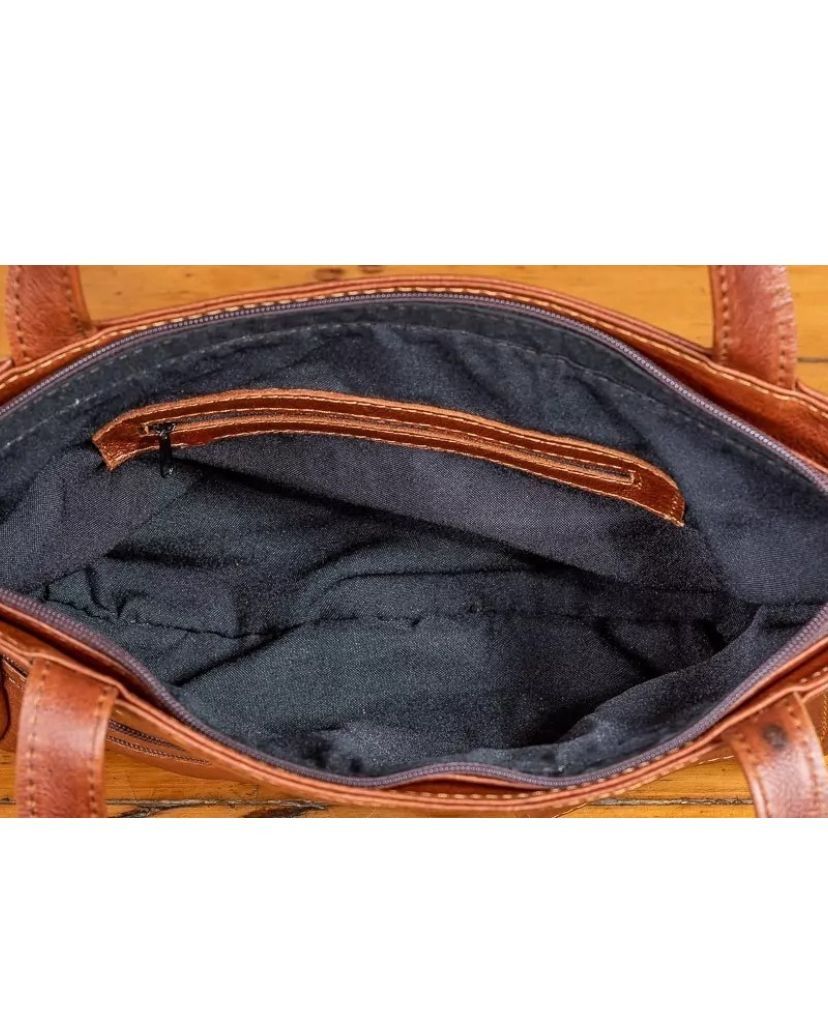 Genuine Leather Handbag for Women - Multi-Pocket Shoulder Tote Bag - Dark Brown