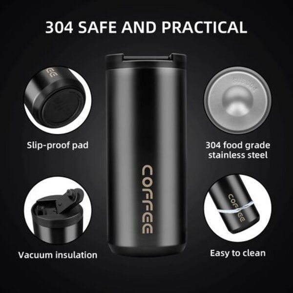 500ml Double Wall Stainless Steel Coffee Travel Mug with Leakproof Lid | Vacuum Insulated Thermal Coffee Cup - Blue