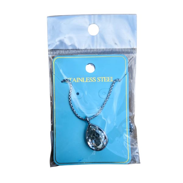 Stainless Steel Crystal Teardrop Pendant Necklace for Women – Silver-Tone Elegant Fashion Jewelry
