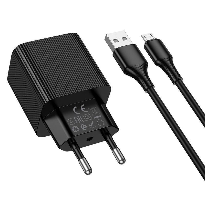 HOCO CS81A 18W QC3.0 USB-A Fast Wall Charger with USB-A to Micro USB Cable (1M) | Quick Charge 3.0 EU Plug