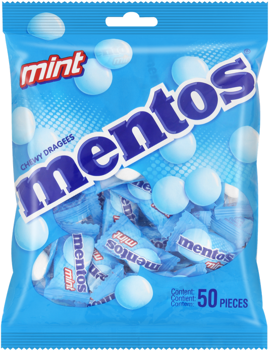 Mentos Mint Flavour Chewy Dragees Candy Mono Bag – 50 Pieces | Individually Wrapped Mint Chewy Candy