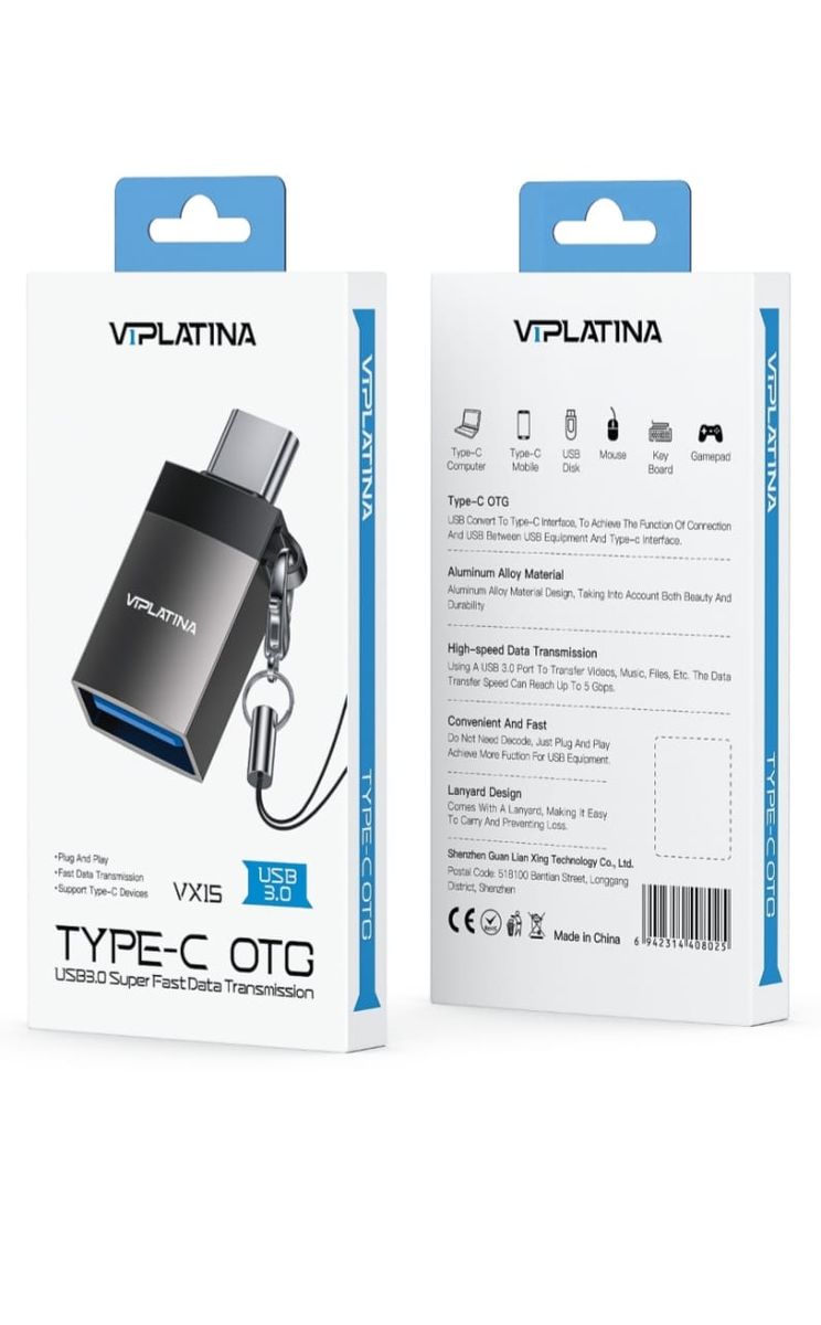 VIPLATINA VX15 USB-C Male to USB-A Female OTG Adapter | USB 3.0 High-Speed 5Gbps Data Transfer & Fast Charging Converter | Type-C to USB Adapter for Laptop, Android, MacBook & Tablet