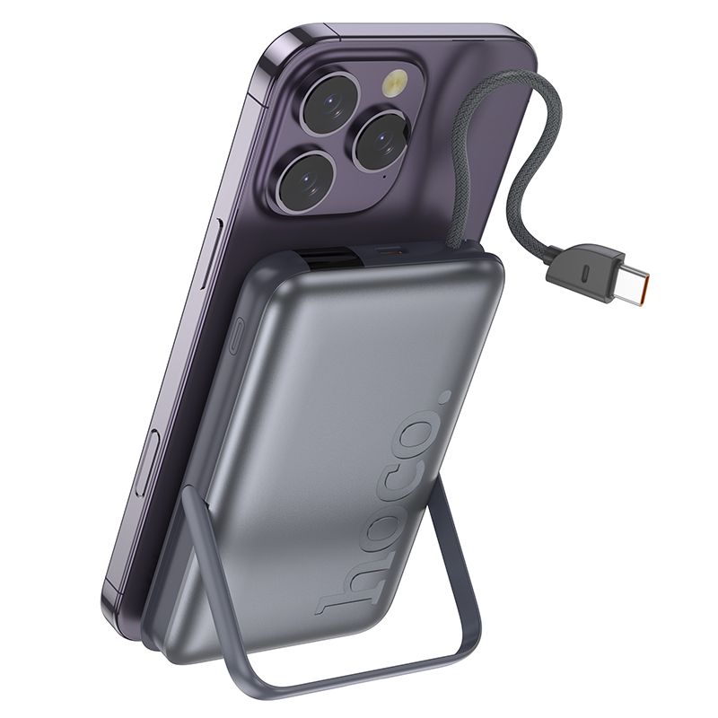 HOCO Q43 10000mAh Magnetic Wireless Power Bank with Built-in USB-C Cable, 20W PD Fast Charging & LED Display