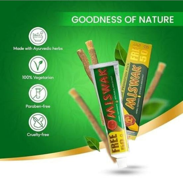 Al Khair Miswak Natural Toothbrush 8 Inch & Dabur Miswak Toothpaste 170g - Pack of 2 | Herbal Oral Care Combo