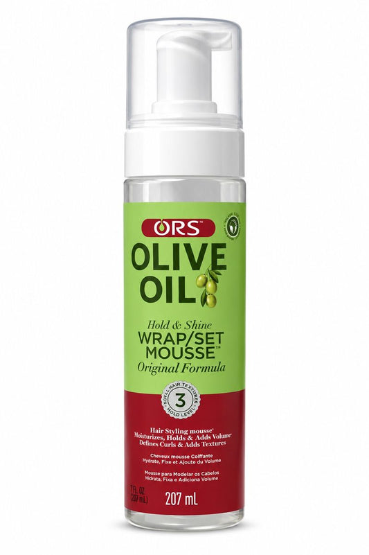 ORS Olive Oil Wrap/Set Mousse Original Formula 207ml | Hold & Shine Styling Foam for Wraps, Curls & Volume