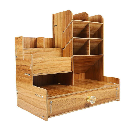 Multi-Purpose Wooden Desk Organizer with Drawer | Office, Home & School Desktop Storage (GC-30)