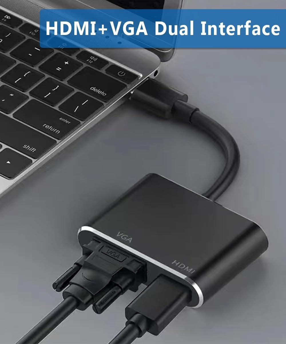 4-in-1 USB-C Hub Adapter | 4K HDMI, VGA, USB 3.0 & USB-C PD Fast Charging Multiport Adapter for MacBook, Laptop & Tablets