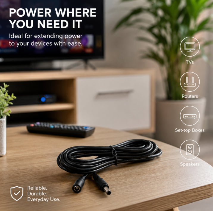 5m DC Power Extension Cable Male to Female for CCTV LED Devices
