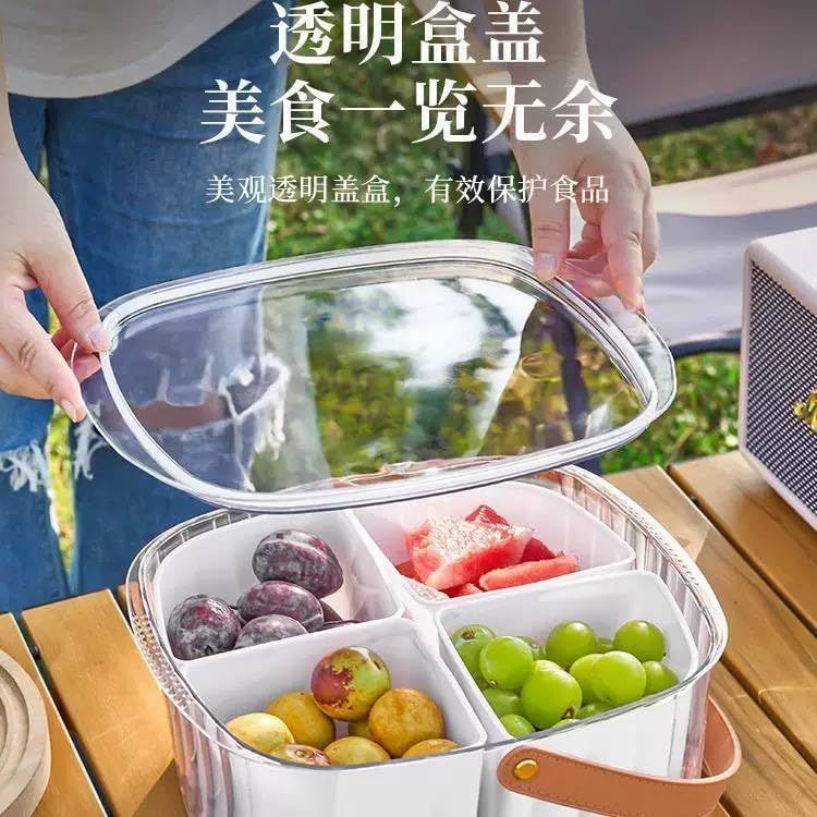 4 Grid Food Storage Container with Handle | BPA-Free Snack Organizer Box with Lid for Kitchen, Travel & Picnic