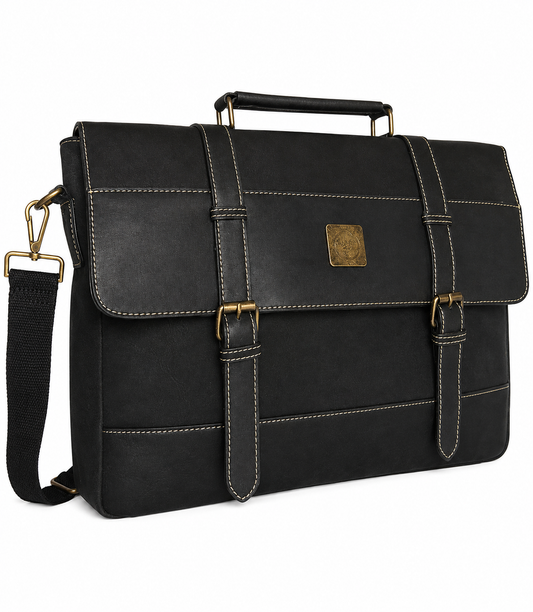 Cotton Road CR827 Laptop Briefcase Messenger Bag for Business Travel - Black