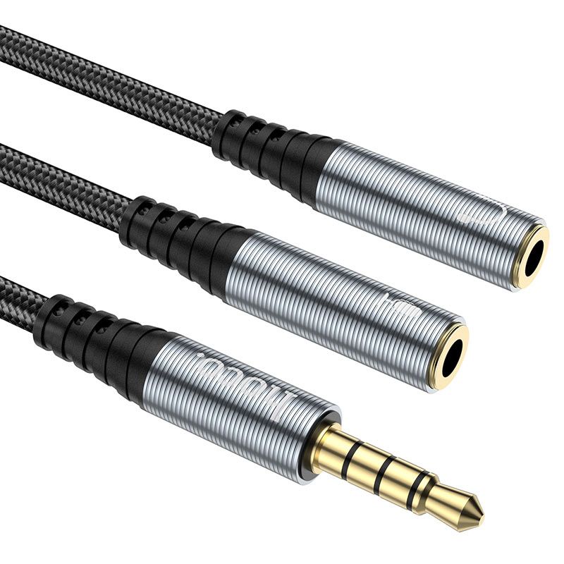 HOCO UPA21 2-in-1 Audio Splitter Cable | 3.5mm Male to Dual 3.5mm Female AUX Headphone Splitter | Braided Stereo Audio Adapter