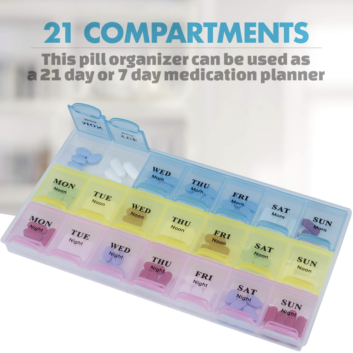Weekly Pill Organizer Box – 7 Day Medicine Storage Case with 3 Daily Compartments (Morning, Noon & Night)