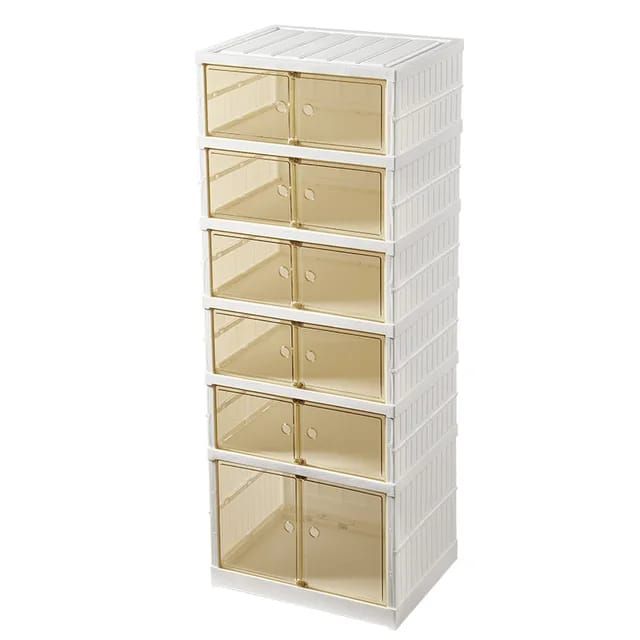 6 Layer Shoe Storage Cabinet | Foldable Plastic Shoe Rack Organizer with Transparent Drawers for Home & Bedroom