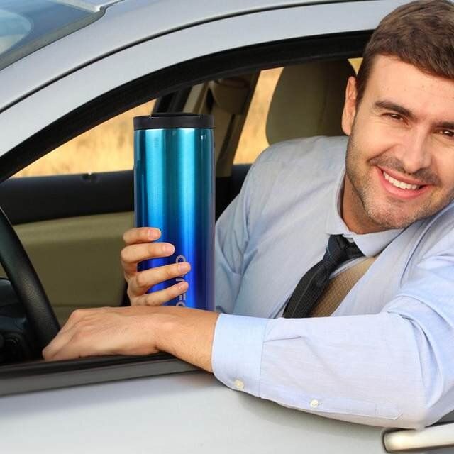 500ml Double Wall Stainless Steel Coffee Travel Mug with Leakproof Lid | Vacuum Insulated Thermal Coffee Cup - Blue