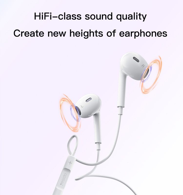YESIDO YH39 Wired Earphones with Microphone – 3.5mm In-Ear Heavy Bass Stereo Headset with Remote Control, White