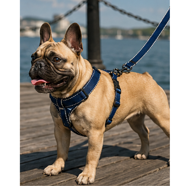 Adjustable Dog Harness & Leash Set – Navy Blue, Comfortable No-Pull Pet Walking Set