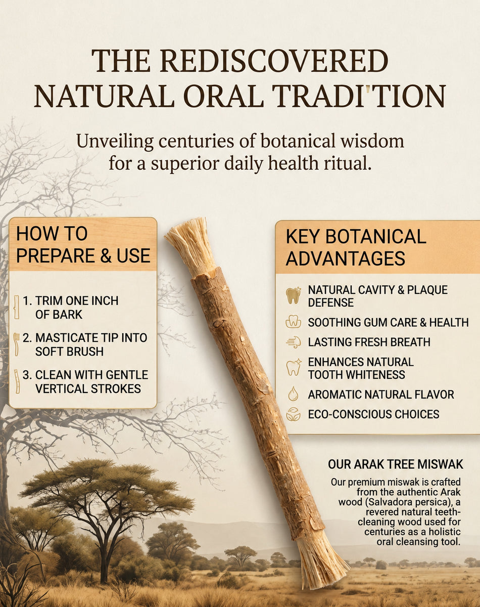 Al Khair Miswak Sticks Natural Arak Toothbrush - Pack of 5 | Organic Salvadora Persica Herbal Teeth Cleaning Sticks