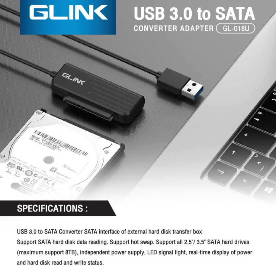 GLINK GL-018 USB 3.0 to SATA Adapter Cable | High-Speed 2.5" & 3.5" SSD/HDD Converter with UASP Support for Windows, Mac & Linux