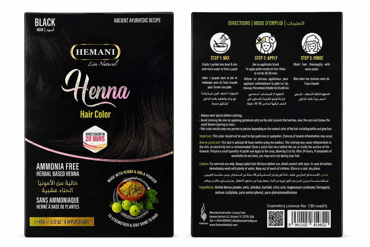Hemani Black Henna Hair Colour 60g – Ammonia-Free Herbal Hair Dye with Amla