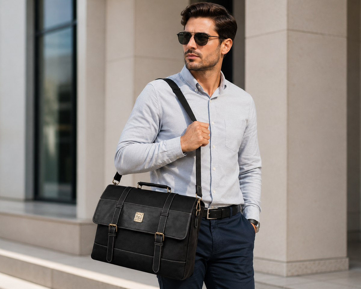 Cotton Road CR827 Laptop Briefcase Messenger Bag for Business Travel - Black
