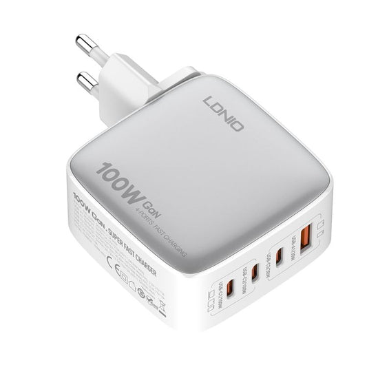 LDNIO Q408 100W GaN Fast Charger | 3 USB-C + 1 USB-A Multi-Port PD Wall Charging Station for MacBook, iPhone, Samsung, Laptop - Black / White