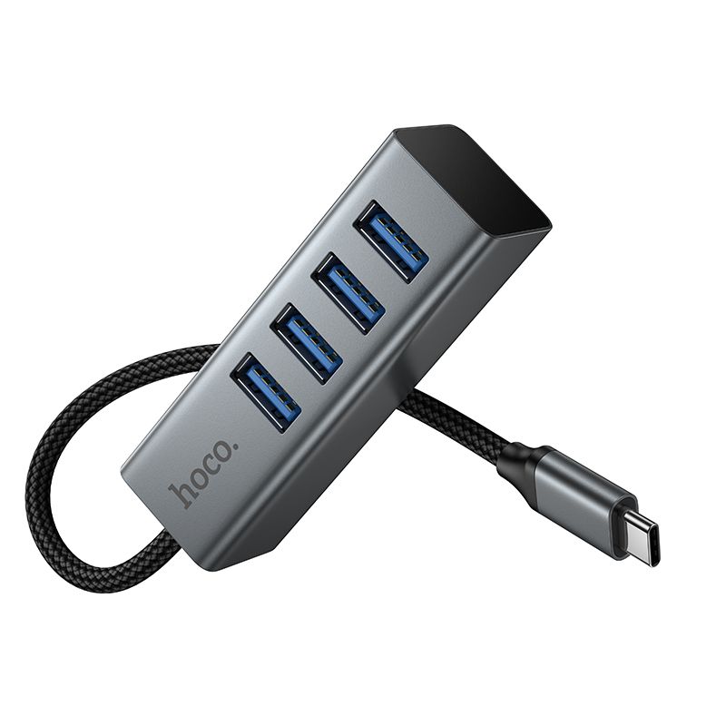 HOCO HB1C 4-in-1 USB-C to USB 3.0 Hub | Type-C to 4 USB-A 3.0 High-Speed Adapter | 5Gbps Data Transfer | OTG Multiport Splitter for Laptop, MacBook & PC