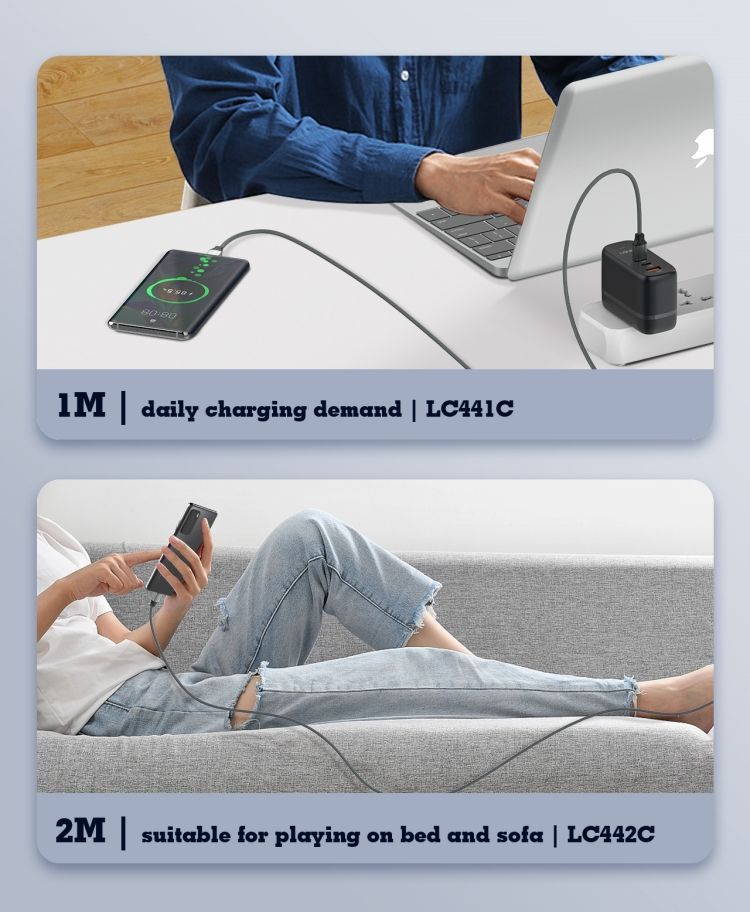 LDNIO LC442C 65W USB-C to USB-C Fast Charging & Data Cable 2M | PD Type-C Charging Cable for Laptop, Tablet & Smartphone