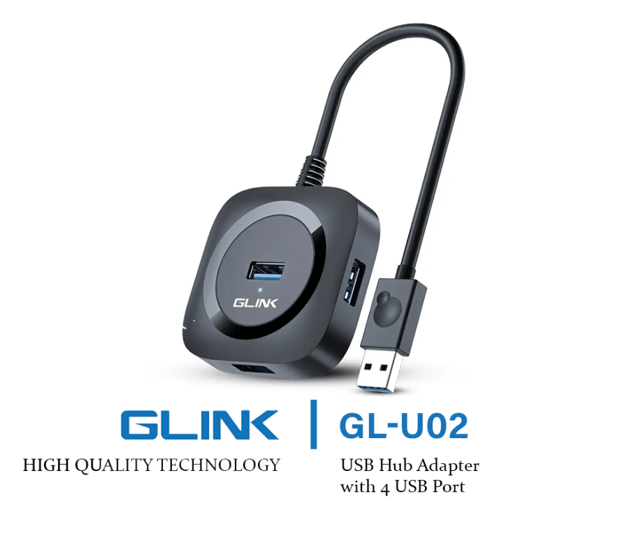 Glink GL-U02 USB 3.0 Hub 4-Port | SuperSpeed 5Gbps USB Splitter with 1.2m Cable for Laptop, PC & Mac
