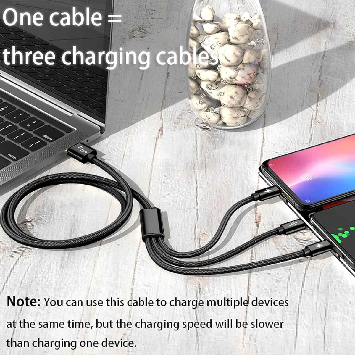 LDNIO LC94C 3-in-1 Fast Charging Cable 100W 1.2M | USB-C, Lightning & Micro USB Braided Cable