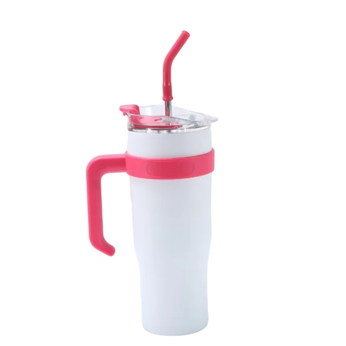 1L Vacuum Insulated Stainless Steel Travel Mug with Handle & Straw | Double Wall Tumbler - White
