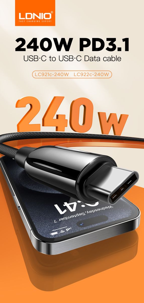 LDNIO LC921C 240W USB-C to USB-C Fast Charging Cable | PD 3.1 Type-C Data Cable 1M for MacBook, iPhone 15/16 & Android