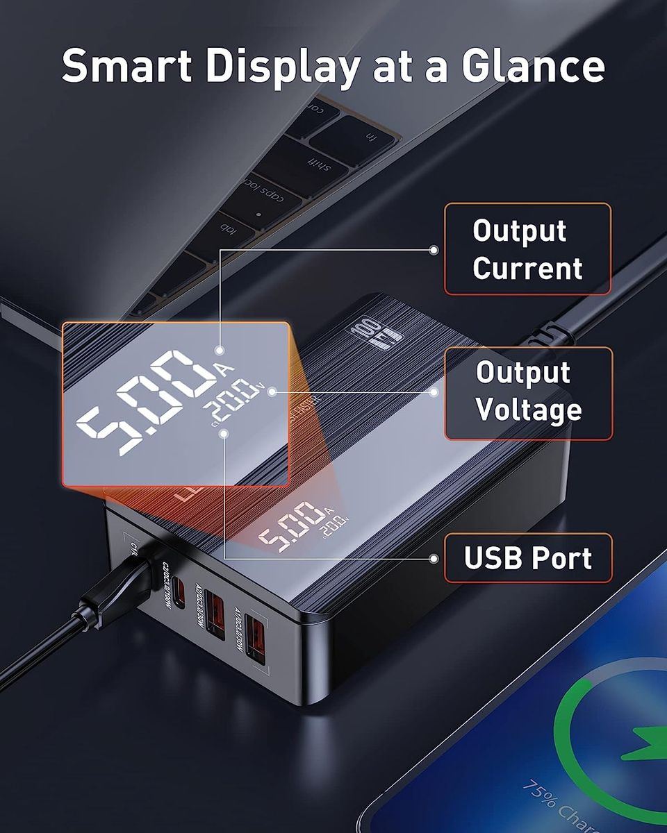 LDNIO A4809C 100W GaN Fast Charger | 4-Port USB-C & USB-A PD QC Desktop Wall Charger with LCD Display