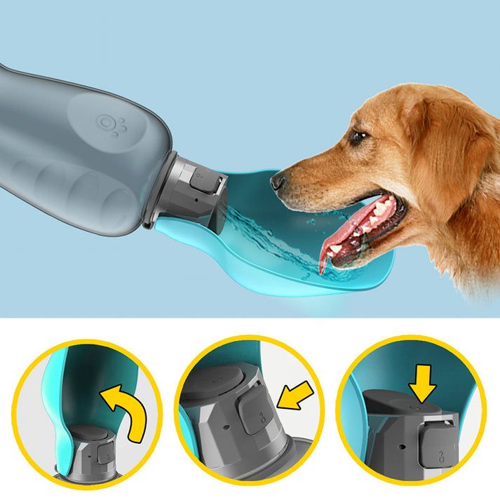 Portable Dog Water Bottle 800ml – Foldable Travel Water Bottle with Drinking Cup & Strap for Dogs