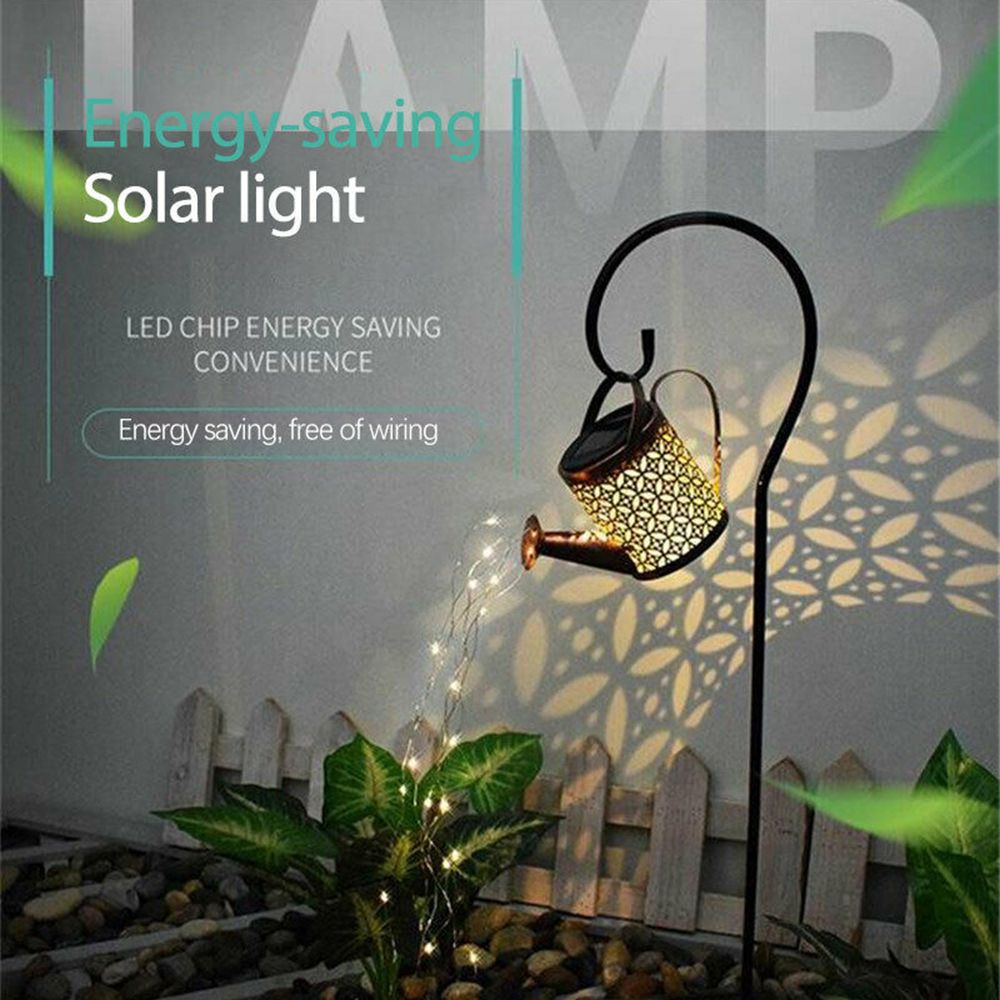 Outdoor Solar Watering Can Garden Light with LED Fairy String Lights | Waterproof Decorative Landscape Stake Lamp