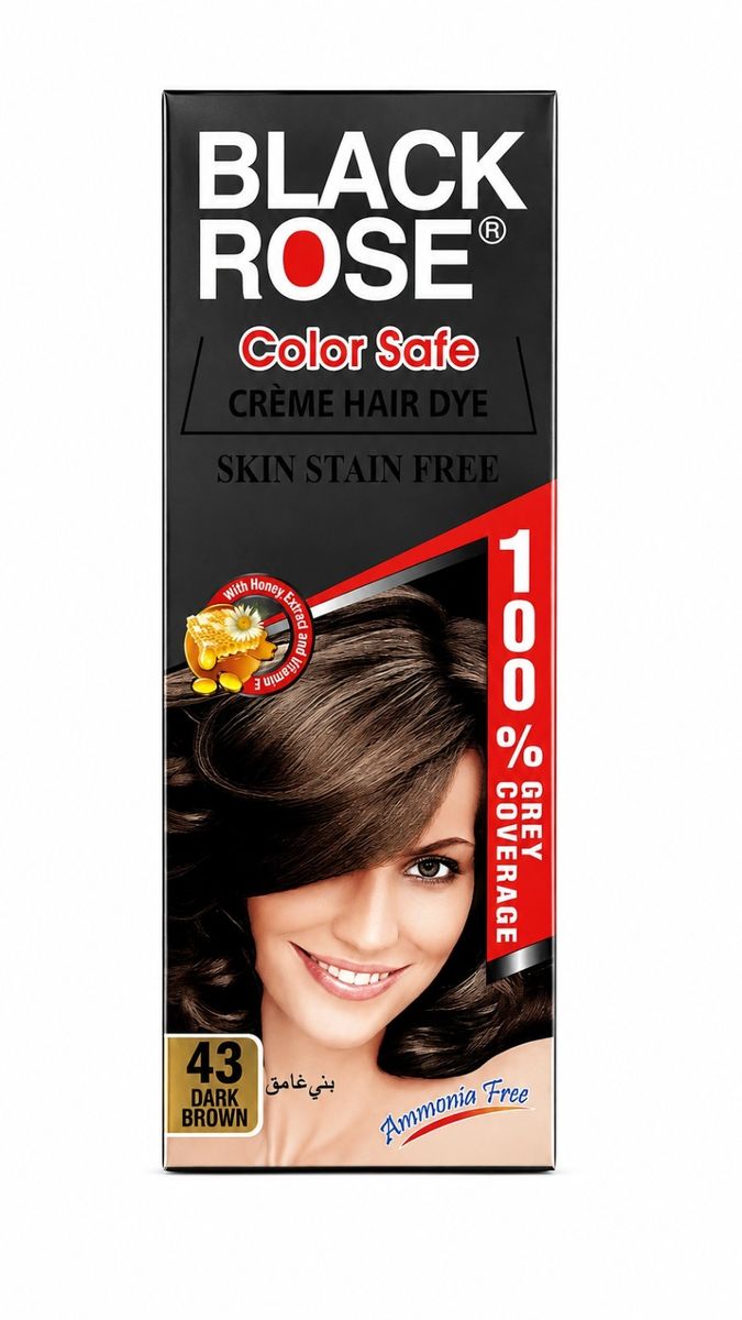 Black Rose Color Safe Crème Hair Dye 45 Black – Permanent Hair Color, 100% Grey Coverage, Ammonia Free