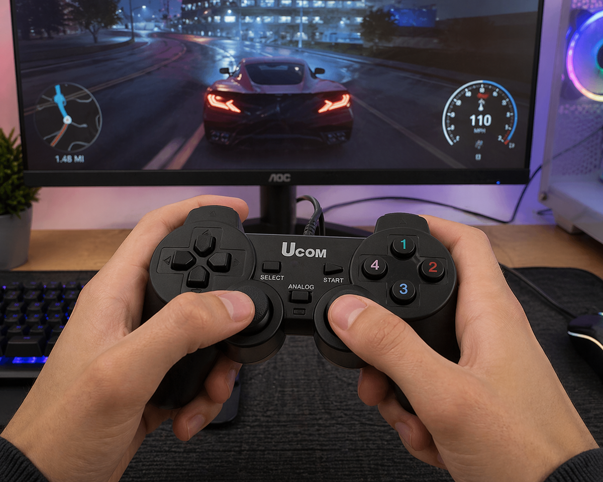 UCOM Wired USB Game Controller for PC – Dual Analogue Gamepad with Vibration & D-Pad