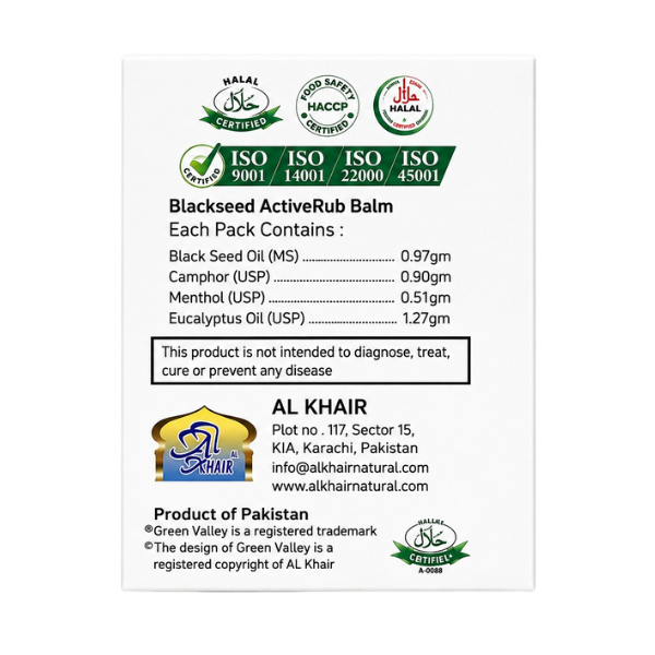 Green Valley Black Seed ActiveRub Balm 20g – Kalonji Soothing & Comfort Massage Balm