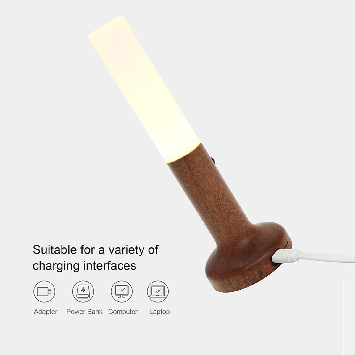 Rechargeable Motion Sensor LED Night Light with Wood Finish Base – USB Magnetic Bedside Wall Lamp