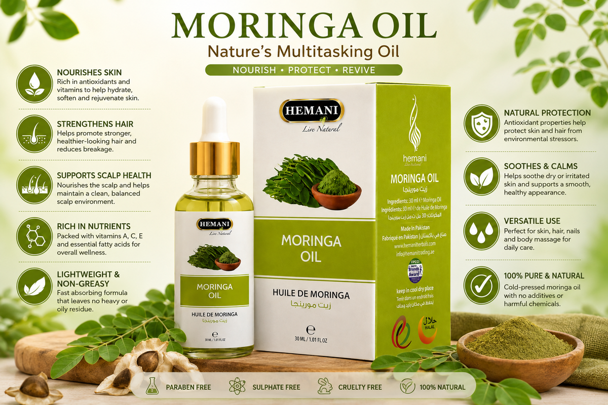Hemani Moringa Oil 30ml – Pure Natural Multipurpose Hair & Skin Care Oil