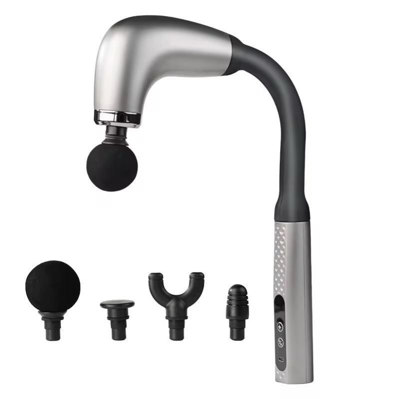 Deep Tissue Massage Gun 4-in-1 Rechargeable Muscle Massager with 4 Interchangeable Heads for Muscle Recovery & Pain Relief - Silver