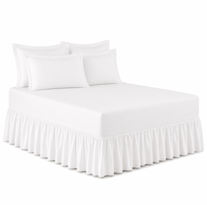 Queen Size Frilled Fitted Sheet Set with 4 Pillow Covers – Soft Ruffled Bed Sheet Set