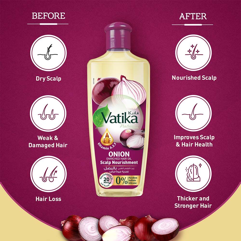 Vatika Naturals Onion Enriched Hair Oil with Vitamins A, E & F 200ml | Scalp Nourishment Hair Oil