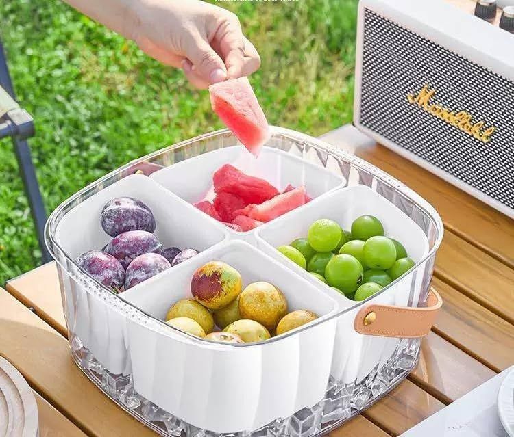 4 Grid Food Storage Container with Handle | BPA-Free Snack Organizer Box with Lid for Kitchen, Travel & Picnic