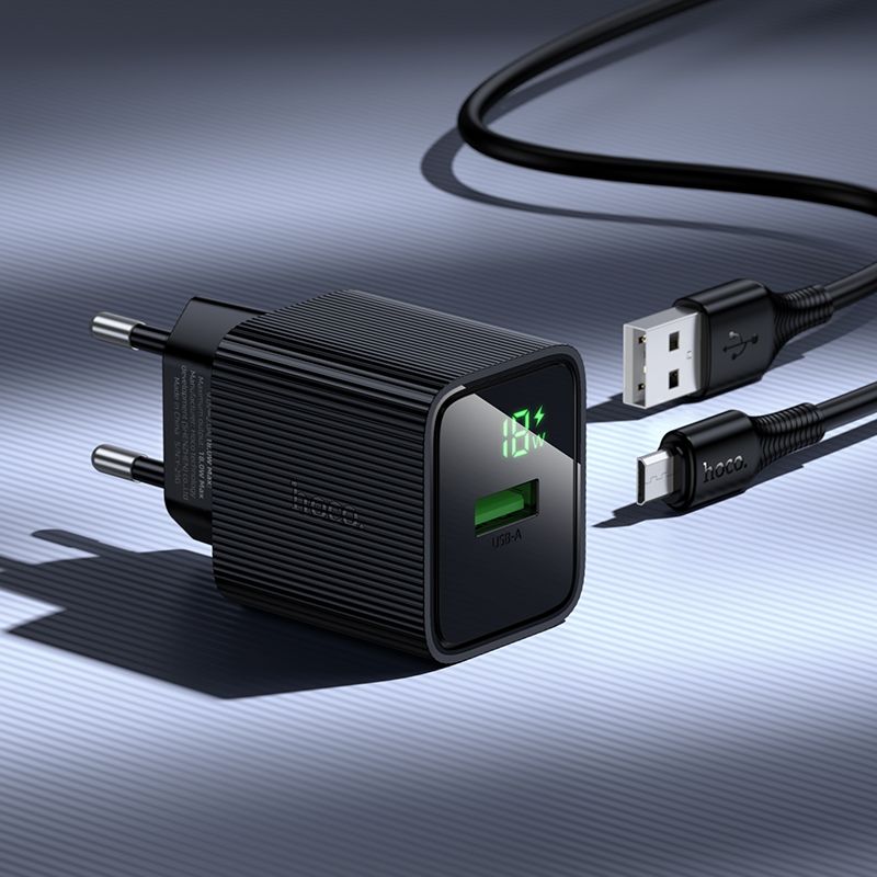 HOCO CS81A 18W QC3.0 USB-A Fast Wall Charger with USB-A to Micro USB Cable (1M) | Quick Charge 3.0 EU Plug