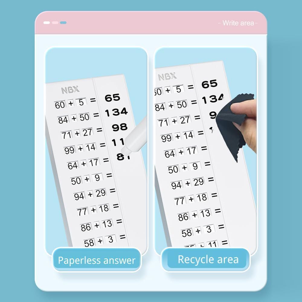 Reusable Arithmetic Writing Board for Kids – Maths Practice Board with 2 Erasable Pens, Early Learning Toy